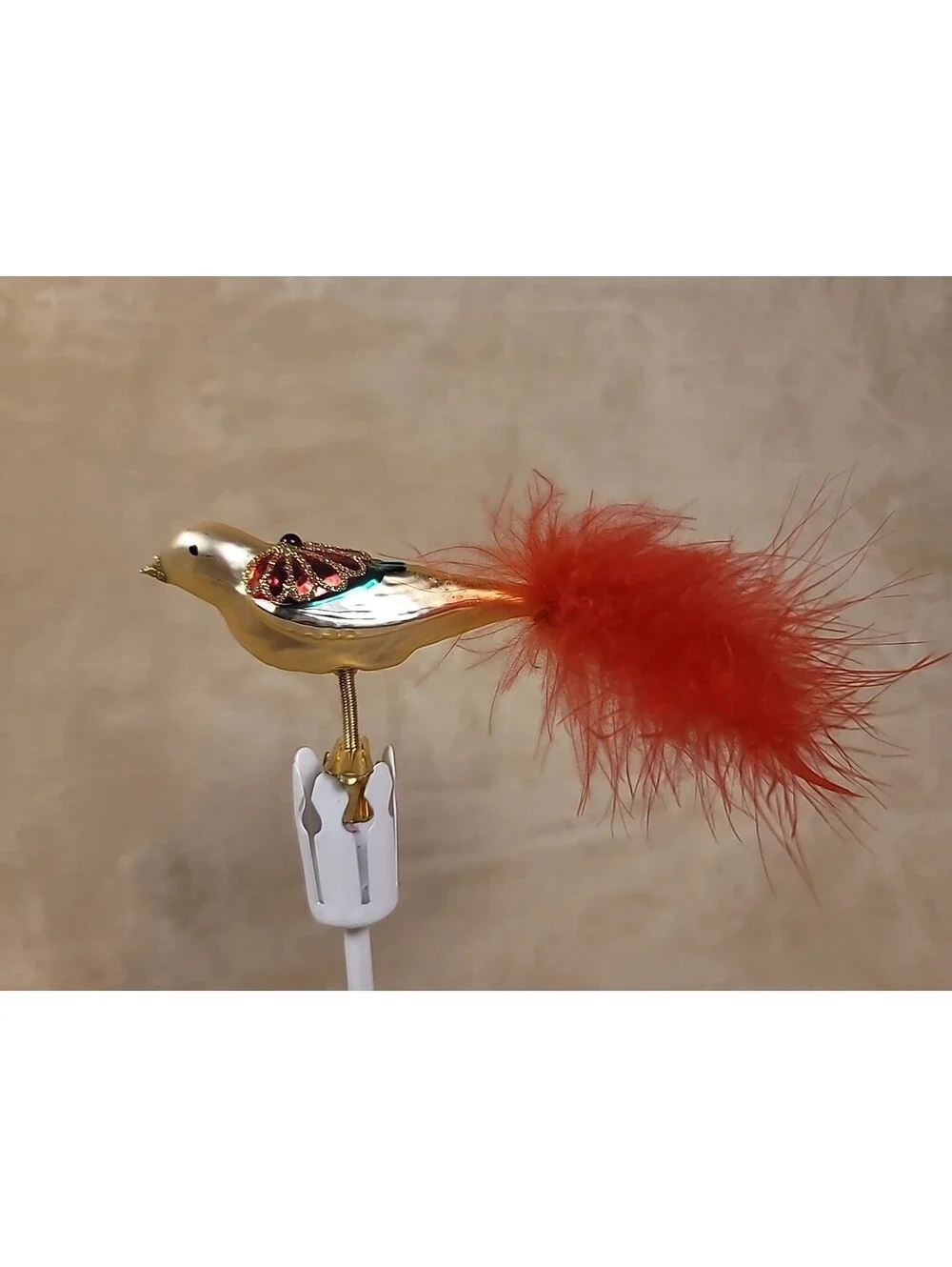 Vintage Equsite Polish Hand Blown Mercury Glass Clip On Bird Christmas Ornament